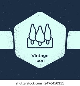 Grunge-Linie Bäume Symbol einzeln auf blauem Hintergrund. Waldsymbol. Monochrome Vintage-Zeichnung. Vektorgrafik