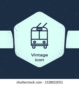 Grunge line Trolleybus icon isolated on blue background. Public transportation symbol. Monochrome vintage drawing. Vector Illustration