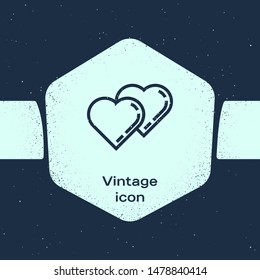 Grunge line Two Linked Hearts icon isolated on blue background. Romantic symbol linked, join, passion and wedding. Valentine day symbol. Monochrome vintage drawing. Vector Illustration