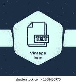 Grunge line TXT file document. Download txt button icon isolated on blue background. Text file extension symbol. Monochrome vintage drawing. Vector Illustration
