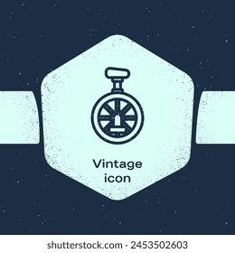 Grunge line Unicycle or one wheel bicycle icon isolated on blue background. Monowheel bicycle. Monochrome vintage drawing. Vector Illustration