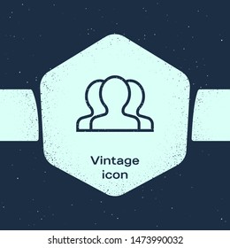 Grunge line Users group icon isolated on blue background. Group of people icon. Business avatar symbol - users profile icon. Monochrome vintage drawing. Vector Illustration