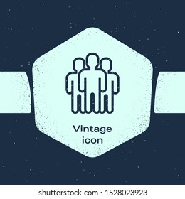 Grunge line Users group icon isolated on blue background. Group of people icon. Business avatar symbol users profile icon. Monochrome vintage drawing. Vector Illustration