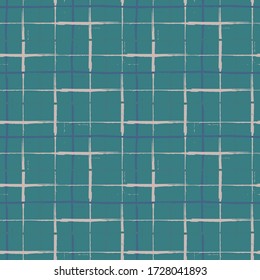 Grunge el vector de línea de fondo del patrón de cuadrícula sin soldadura. El estilo del trazo de pincel de tinta orgánica pinterly cruza el fondo. Diseño geométrico irregular que se solapa. Efecto de tejido de color de los tejidos por toda la impresión