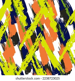 Grunge Line Vector Seamless Pattern. Color Line Wall Pattern. Geometric Stripe Brush Background. Paint Vintage Print.