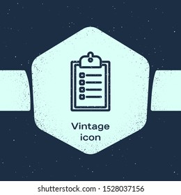 Grunge line Verification of delivery list clipboard icon isolated on blue background. Monochrome vintage drawing. Vector Illustration