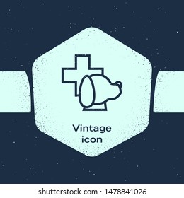 Grunge line Veterinary clinic symbol icon isolated on blue background. Cross with dog veterinary care. Pet First Aid sign. Monochrome vintage drawing. Vector Illustration
