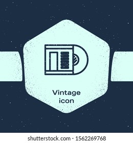 Grunge line Vinyl disk icon isolated on blue background. Monochrome vintage drawing. Vector Illustration