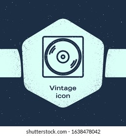 Grunge line Vinyl player with a vinyl disk icon isolated on blue background. Monochrome vintage drawing. Vector Illustration