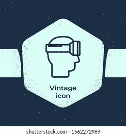 Grunge line Virtual reality glasses icon isolated on blue background. Stereoscopic 3d vr mask. Monochrome vintage drawing. Vector Illustration