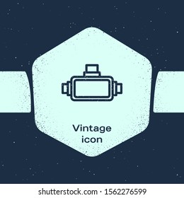 Grunge line Virtual reality glasses icon isolated on blue background. Stereoscopic 3d vr mask. Monochrome vintage drawing. Vector Illustration