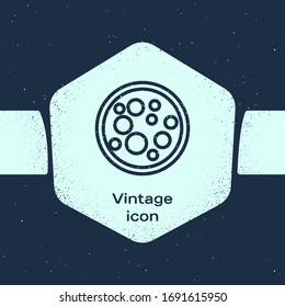 Grunge line Virus icon isolated on blue background. Corona virus 2019-nCoV. Bacteria and germs, cell cancer, microbe, fungi. Monochrome vintage drawing. Vector Illustration