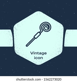 Grunge line Walking stick icon isolated on blue background. Happy Saint Patricks day. Monochrome vintage drawing. Vector Illustration