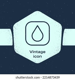 Grunge line Water drop icon isolated on blue background. Monochrome vintage drawing. Vector