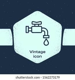 Grunge line Water tap icon isolated on blue background. Monochrome vintage drawing. Vector Illustration