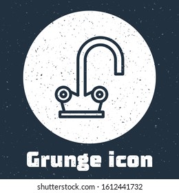 Grunge line Water tap icon isolated on grey background. Monochrome vintage drawing. Vector Illustration