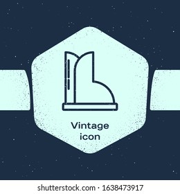 Grunge line Waterproof rubber boot icon isolated on blue background. Gumboots for rainy weather, fishing, gardening. Monochrome vintage drawing. Vector Illustration