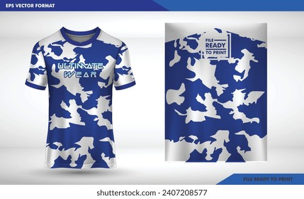 grunge line wave army texture white and blue color Soccer jersey template sport t shirt design