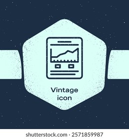 Grunge line Website with stocks market growth graphs and money icon isolated on blue background. Monitor with stock charts arrow on screen. Monochrome vintage drawing. Vector