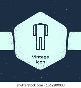 Grunge line Wetsuit for scuba diving icon isolated on blue background. Diving underwater equipment. Monochrome vintage drawing. Vector Illustration