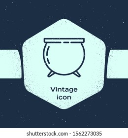Grunge line Witch cauldron icon isolated on blue background. Happy Saint Patricks day. Monochrome vintage drawing. Vector Illustration