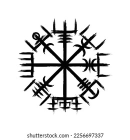 Grunge linear brushes symbol isolated on white background. Old Scandinavian norse sign for viking pattern tattoos and designs