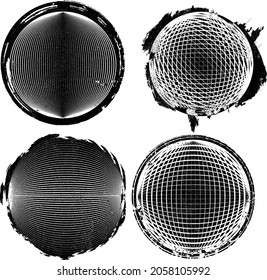 Grunge lines in Circle Form . Spiral Vector Illustration .Textured round Logo . Design element . Abstract Geometric circular shapes .Rotating grunge radial line. Concentric circles