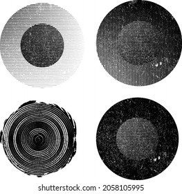 Grunge lines in Circle Form . Spiral Vector Illustration .Textured round Logo . Design element . Abstract Geometric circular shapes .Rotating grunge radial line. Concentric circles