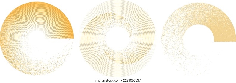 Grunge lines in Circle Form . Spiral Vector Illustration .Textured round Logo . Design element . Abstract Geometric circular shapes .Rotating grunge radial line. Concentric circles