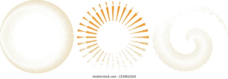 Grunge lines in Circle Form . Spiral Vector Illustration .Textured round Logo . Design element . Abstract Geometric circular shapes .Rotating grunge radial line. Concentric circles