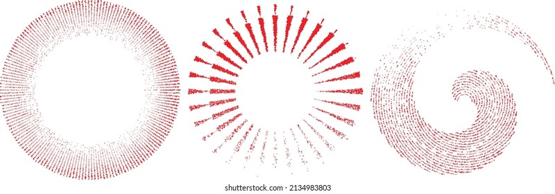 Grunge lines in Circle Form . Spiral Vector Illustration .Textured round Logo . Design element . Abstract Geometric circular shapes .Rotating grunge radial line. Concentric circles