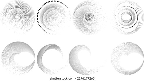 Grunar líneas en forma circular . Ilustración de vectores espirales .Logotipo redondo texturado . Elemento de diseño. Resumen Formas circulares geométricas.Línea radial de grunge giratoria. Círculos concéntricos
