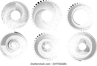 Grunge lines in Circle Form . Spiral Vector Illustration .Textured round Logo . Design element . Abstract Geometric circular shapes .Rotating grunge radial line. Concentric circles