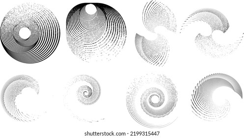 Grunge Linien in Circle Form . Spiral-Vektorgrafik .Texturrundes Logo . Design-Element. Abstrakte geometrische Rundformen .Rotationsteiler-Radiallinie. Konzentrierte Kreise