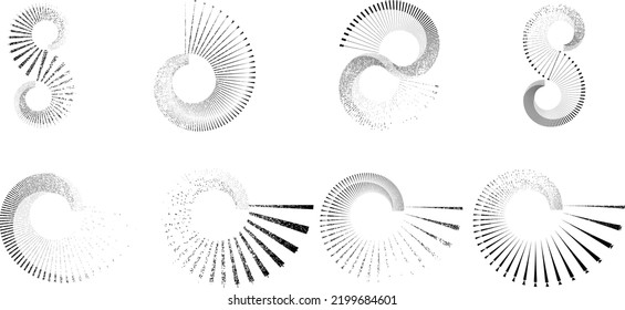 Grunar líneas en forma circular . Ilustración de vectores espirales .Logotipo redondo texturado . Elemento de diseño. Resumen Formas circulares geométricas.Línea radial de grunge giratoria. Círculos concéntricos