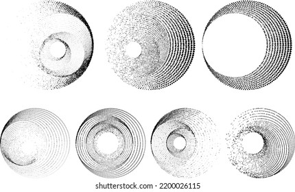 Grunge lines in Circle Form . Spiral Vector Illustration .Textured round Logo . Design element . Abstract Geometric circular shapes .Rotating grunge radial line. Concentric circles