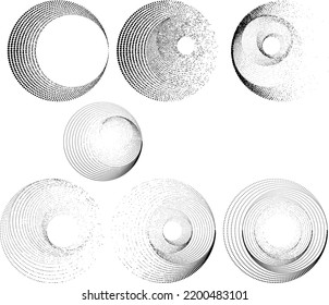 Grunge lines in Circle Form . Spiral Vector Illustration .Textured round Logo . Design element . Abstract Geometric circular shapes .Rotating grunge radial line. Concentric circles