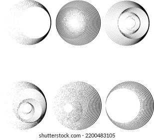 Grunar líneas en forma circular . Ilustración de vectores espirales .Logotipo redondo texturado . Elemento de diseño. Resumen Formas circulares geométricas.Línea radial de grunge giratoria. Círculos concéntricos