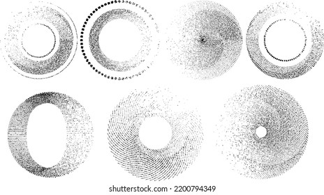 Grunge lines in Circle Form . Spiral Vector Illustration .Textured round Logo . Design element . Abstract Geometric circular shapes .Rotating grunge radial line. Concentric circles