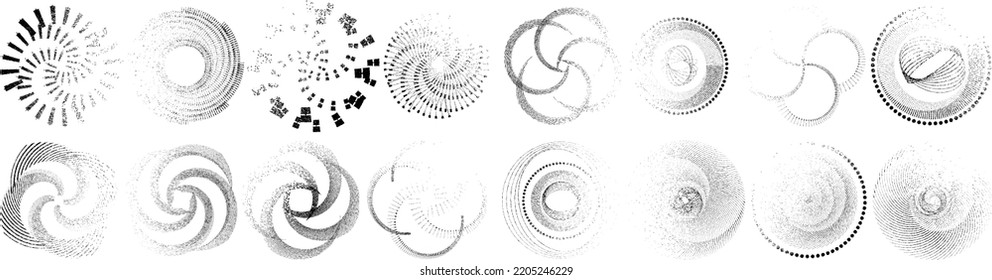Grunge lines in Circle Form . Spiral Vector Illustration .Textured round Logo . Design element . Abstract Geometric circular shapes .Rotating grunge radial line. Concentric circles