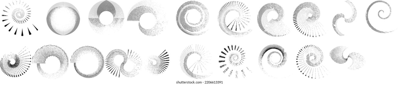 Grunge lines in Circle Form . Spiral Vector Illustration .Textured round Logo . Design element . Abstract Geometric circular shapes .Rotating grunge radial line. Concentric circles