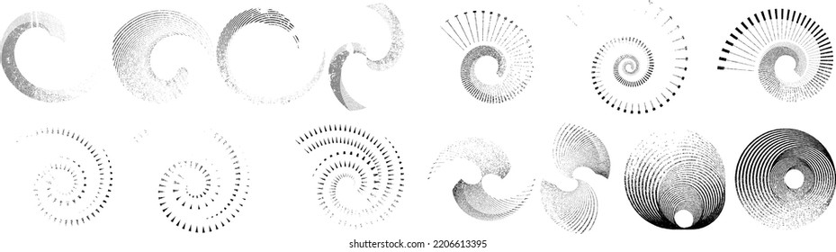 Grunge Linien in Circle Form . Spiral-Vektorgrafik .Texturrundes Logo . Design-Element. Abstrakte geometrische Rundformen .Rotationsteiler-Radiallinie. Konzentrierte Kreise