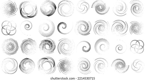 Grunge lines in Circle Form . Spiral Vector Illustration .Textured round Logo . Design element . Abstract Geometric circular shapes .Rotating grunge radial line. Concentric circles