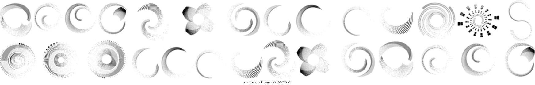 Grunge lines in Circle Form . Spiral Vector Illustration .Textured round Logo . Design element . Abstract Geometric circular shapes .Rotating grunge radial line. Concentric circles