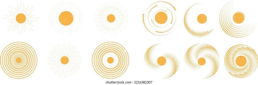 Grunge lines in Circle Form . Spiral Vector Illustration .Textured round Logo . Design element . Abstract Geometric circular shapes .Rotating grunge radial line. Concentric circles