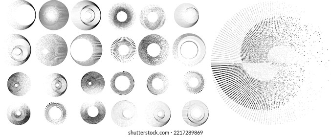 Grunge lines in Circle Form . Spiral Vector Illustration .Textured round Logo . Design element . Abstract Geometric circular shapes .Rotating grunge radial line. Concentric circles