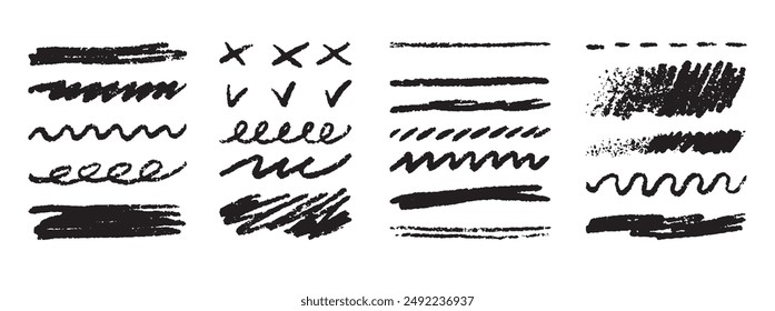 Líneas de grunge, trazos de mano ásperos. Dibujo a lápiz o carbón de textura. Juego de garabatos de lápiz. No. Ilustración vectorial
