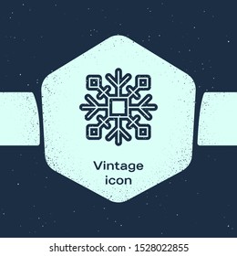 Grunge lineSnowflake icon isolated on blue background. Monochrome vintage drawing. Vector Illustration