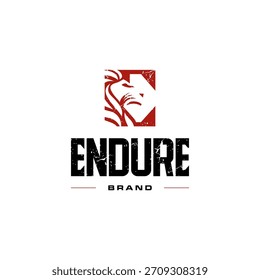 grunge lion head como letra E ícone de logotipo inicial modelo de vetor