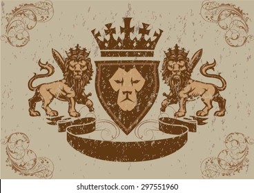 Grunge lions coat of arms